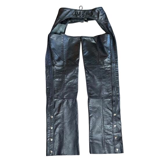 Wilsons Leather Riding Chaps Black Snaps Adjustable Waist Biker Motorcycle Sz M - Picture 1 of 9